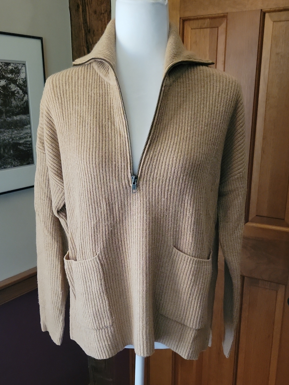 MADEWELL Merino Wool Half-Zip Pullover With Pockets, Camel